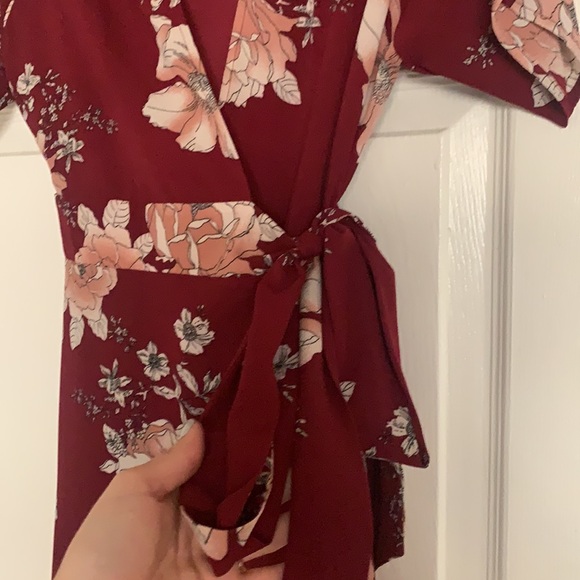 Lulus red floral floor length wrap dress. - Picture 7 of 7